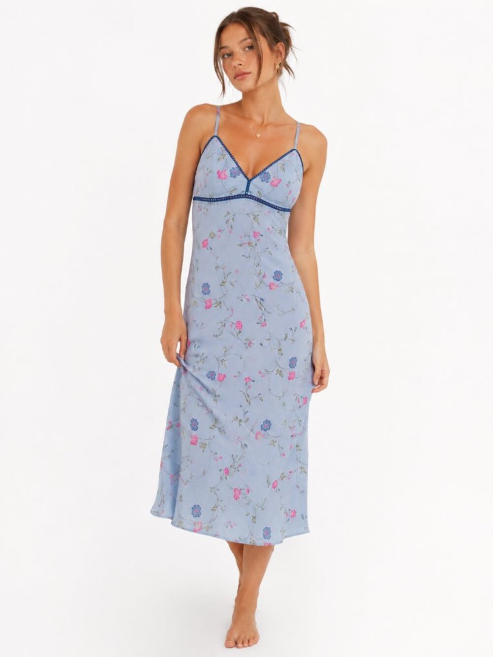 UNITED COLORS of Benetton Italy Floral Rayon Romantic Lace Slip Midi Dress // S